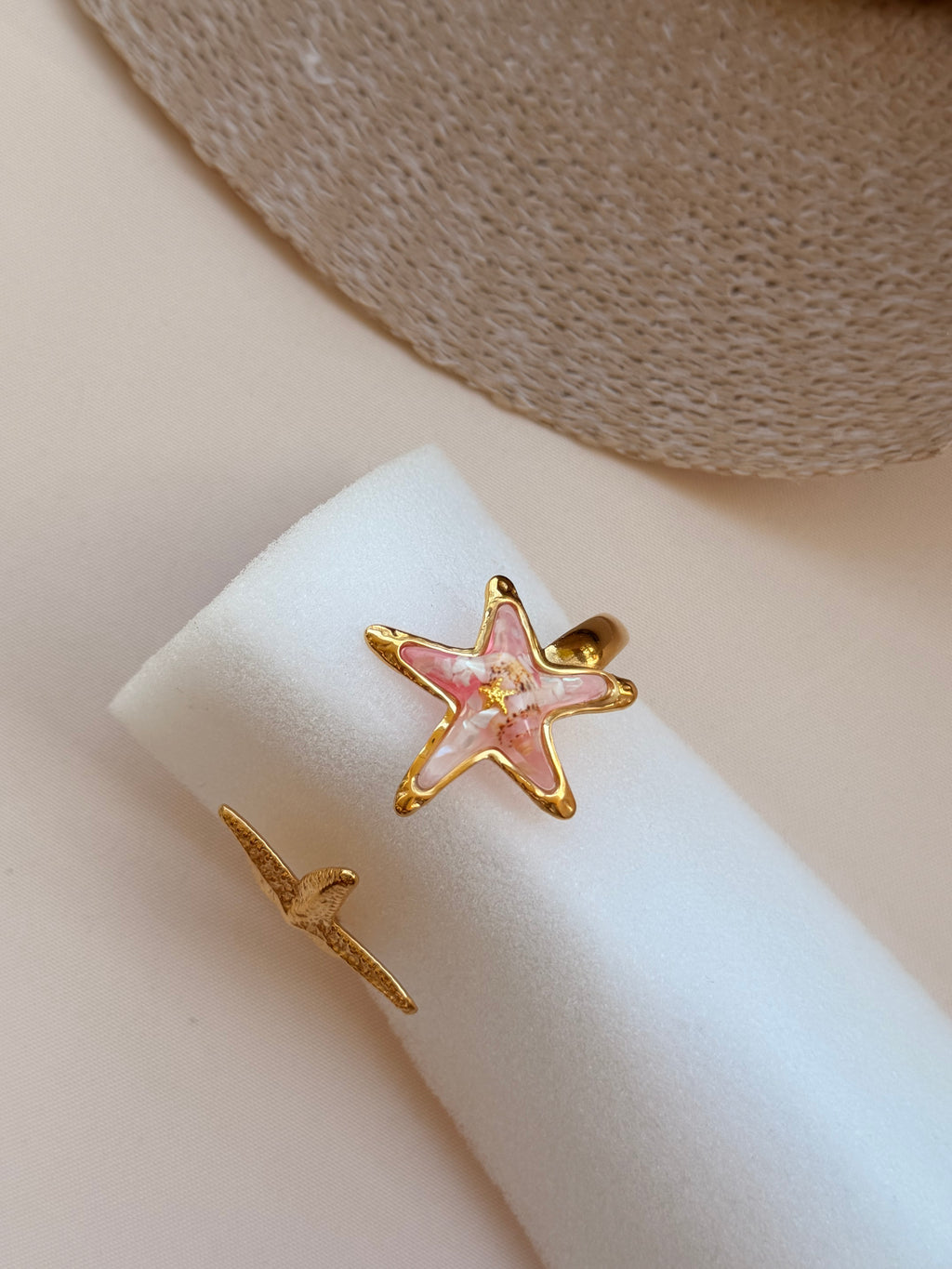 Bracelet Jonc Ajustable Acier Inoxydable Doré Étoiles de Mer: Rose