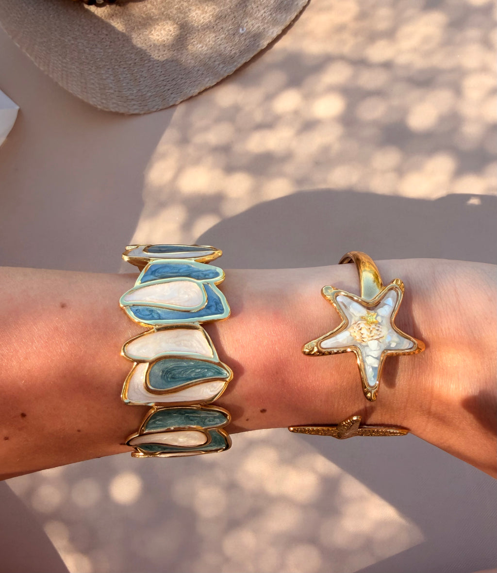 Bracelet Jonc Doré Étoiles de Mer: Bleu